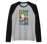 Groovy PEACE LOVE & DRUG FREE Sixties Clean Sober NA Red Raglan Baseball Tee