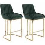 Wahson Office Chairs - Chaise de Bar en Velours Tabouret de Bar Lot de 2 Chaise Bar Haute avec Pied Doré pour Îlot de Cuisine, Vert - Vert