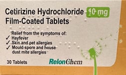 Ceterizine Hydrochloride Hayfever Allergy Relief Tablets - 10mg x 30 tablets