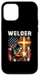 Coque pour iPhone 12/12 Pro Soudeur Drapeau Américain Soudage Foi Croix Chrétienne Religieuse