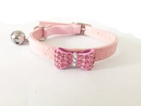 Katthalsband strass rosett rosa