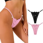 FULLJOYLOVE String en Dentelle pour Femmes Plus Size Naughty Tangas Knickers Waist Belt Drill Ladies Lace Underwear Sexy Stretchy Hollow Panties Briefs (Noir, Rose 2 Paquets,M)