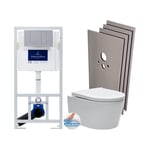 Pack wc bâti-support + Cuvette sat sans bride + Abattant + Plaque chrome mat + Set d'habillage (ViConnectSATrimless-3-sabo) - Villeroy&boch