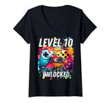 Womens Gaming Vintage 10th Birthday 10 Ten Year Old Boy Girl Gamer V-Neck T-Shirt