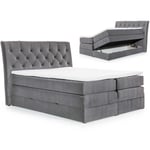 Lit boxspring 160x200 avec coffre de rangement en velours gris miranda - gris velours