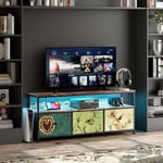 Tanant - Meuble tv 108 cm - avec 3 tiroirs, Meuble tv avce éclairage led, structure en fer, pieds réglables en hauteur, Meuble tv de rangement