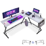 ODK Bureau Gaming avec Support pour Moniteur, Bureau d'angle Gaming en L pour Gamer Blanc Carbone 167 x 120cm