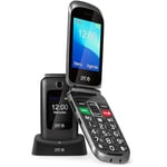 SPC Magnus - Téléphone Portable Senior à clapet avec Grandes Touches, Configuration à Distance, Compatible avec appareils auditifs, Sonnerie à Volume élevé, Bouton SOS, Socle de Recharge USB-C - Noir