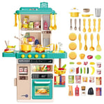 deAO Cuisine pour Enfants avec Sons et lumières, Kitchen Toy, 50PCS Accessoires de Cuisine pour Enfants Comprenant Vaisselle, Aliments, évier, Four et plaques de Cuisson, kit de Cuisine, Vert