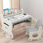 Table Enfant avec Chaise,Table et Chaise Enfant,Ensemble Table et Chaises pour Enfants,Table Dessin Enfant,Ensemble Bureau pour Enfants Multifonctionnel pour Dessiner,Lire,Les Repas et Jeu,Gris