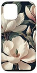 Coque pour iPhone 12/12 Pro Magnolias crémeux élégants sur fond sombre