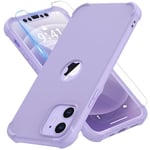 ORETECH Compatible with iPhone 12 Mini Case, with [2 x Tempered Glass Screen Protector] Full Body Shockproof Heavy Duty Protection Hard PC Soft TPU Bumper Slim Phone Case Cover for 5.4 inch - Purple