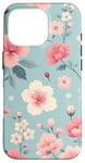 iPhone 16 Pro Pastel Pink White Flowers Light Blue Background Pattern Case