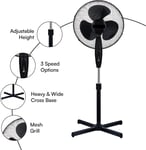 S3 16" Electric Oscillating Floor Standing Tall Pedestal Air Cooling Fan 3 Speed