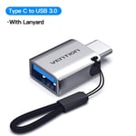 Vention-Adaptateur de type C mâle vers USB 3.0 femelle OTG,convertisseur de câble pour Macbook Pro,Samsung S20,S10 - Type USB 3.0 Metal Grey