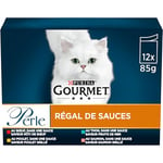 GOURMET PERLE | RÉGAL DE SAUCES | Chat Adulte | Bœuf, Poulet, Thon, Saumon | 12 x 85 g| Sachet fraicheur (L'emballage peut varier)