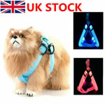 S/m/l Pet Dog Harness Collar Safety Led Glow Flashing Light Belt Leash Tether Uk