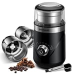 SHARDOR Coffee & Spice Grinder Electric with 2 Removable Stainless Steel Cups, Adjustable Precision Setting Grinder for Wet & Dry Spice, Coffee Bean, Pepper, Grain, Nuts,70g