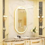 Luvodi - Miroir Mural Salle de Bain Ovale Lumineux Anti-Buée avec Cadre Doré Complet Finition Givrée avec Interrupteur Tactile - 100 x 50 cm