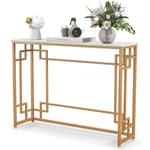 Table Console, Meuble d'Entrée en Faux Marbre, Cadre en Métal Doré, Design Géométrique, Kit Anti-Basculement Inclus, pour Entrée, Couloir, Salon, 110