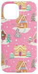 iPhone 15 Preppy Pink Christmas Gingerbread House and Xmas Tree Winter Case