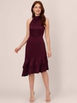 Adrianna Papell Satin Crepe Halterneck Dress, Bordeaux Glow