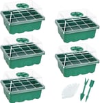 Bac à Semis 12 Trous Mini Serre pour Semis avec Dôme d'Humidité Réglable Propagateur Jardin pour Démarrage et Croissance Semence, Germination Serre Durables, Lot de 5