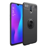 OnePlus 6T silikooni muovinen takasuoja kuori sormirenkaalla ja magneetilla - Musta