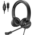 EKSA Casque Micro PC avec Bouton de Muet, Contrôle du Volume, Idéal pour Réunion, Visioconférence, Télétravail, Bureau, Centre d'Appels, Skype, Zoom (USB)