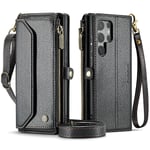 Crossbody plånboksfodral för Samsung Galaxy Z Fold 6 med RFID-blockering, magnetiskt flippfodral med dragkedja och kortfack i läder med handrem