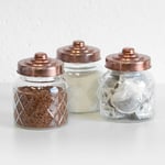 Set of 6 Glass Storage Jars Copper Lids Rice Tea Coffee Sugar Kitchen Canisters