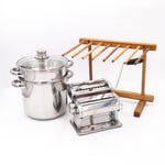 Pasta Making Set with Deluxe Double Cutter Pasta Machine, Pasta Drying Stand and Pasta Pot with Steamer Insert