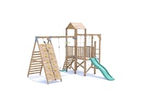 Climbing Frame with Swing, Tall Climbing Wall, Monkey Bars & Net Low BalconyFort