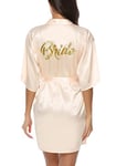 Migcaput Kimono Robe Femmes Peignoir Satin Femme Robes Chambre Kimonos Chemise de Nuit Court Mariée Demoiselle d'honneur B-Bridal Champagne Jaune,L