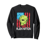 Funny Alien UFO USA Flag and Green Alien Head Sweatshirt