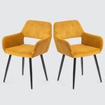 MEUBLE COSY Lot de 2 Chaises de Salle à Manger Scandinave Fauteuil Assise Rembourrée en Velours Côtelé Pieds en Métal pour Cuisine Salon Chambre Bureau, Jaune