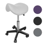 Vivezen - Tabouret ergonomique, selle de cheval à roulettes réglable en hauteur de 49.5 à 68 cm et pivotable à 360° - Blanc