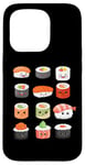 Coque pour iPhone 15 Pro Visages de sushis kawaii mignons type japonais de suchi amateur de nourriture