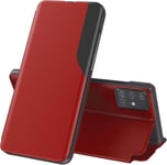 Coque A51 Coque Pour Samsung Galaxy A51 4g Cuir Magnetique Clear View Étui À Rabat Étui Housse Galaxy A51 Coque 360 Antichoc Anti-Rayure Flip Folio Stand Support Coque Pour Samsung A51 Case Rouge