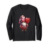 Funny Valentines Gnome Dad Graphic With Red Heart Lollipops Long Sleeve T-Shirt