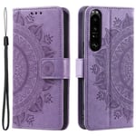 Sony Xperia 1 V Plånboksfodral Imprinted Mandala Flower - Lila