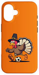 iPhone 16 Funny Thanksgiving turkey Playing soccer ball Men Boys Kids Case