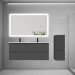 Ensemble meuble double vasque L.120cm 4 tiroirs + lavabo + LED miroir + colonne,anthracite