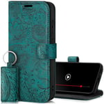 SURAZO Étui de Protection pour Samsung Galaxy S24 FE - Pliable en Cuir véritable - avec Aimant, Compartiment pour Cartes, Protection RFID - Étui à Rabat en Cuir (Motif Floral Turquoise)