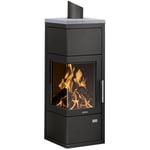 Justus - Poêle à bois Diego w+ Acier Noir - Dessus Pierre Ollaire - 6 kW