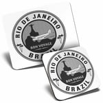 Mouse Mat & Coaster Set - BW - Rio De Janeiro Brazil Travel Holiday  #40729