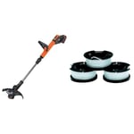 BLACK+DECKER STC1820PC-QW Coupe-Bordures sans Fil - Vitesse de Coupe Variable Eco-Turbo, 18V, Orange, 28 cm & A6485-XJ Lot Reflex 3 bobines de 10 mètres de Fil, Blanc, 1,5 mm