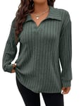 Gemulate v Neck Jumpers for Women UK Plus Size Long Sleeve Tops Ladies Clothing Striped Oversized Sweater Tshirts Sweatshirts Army Green 5XL