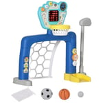 AIYAPLAY But de Football pour Enfants, Centre Multi-activités 3 en 1 avec Panier de Basket réglable, Tableau de Score, Set de Golf, Effet Son et lumière, pour 18-48 Mois, Multicolore