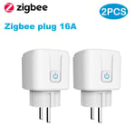 Prise Tuya Smart Zigbee 16A/20A,prise ue,compteur de puissance 3680W,compatible avec Alexa Assistant domestique et Hub Tuya ZigBee - Type zigbee plug 2pc